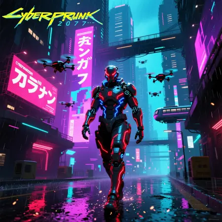 Cyber Warriors 2077 oyun ekran görüntüsü - fütüristik şehir ve ray tracing efektleri